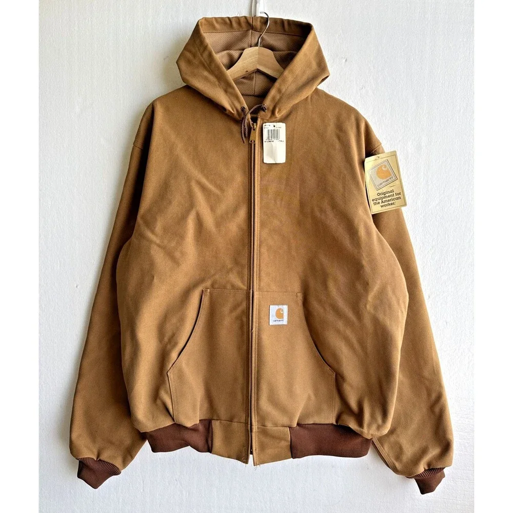 NWT VTG 1997 Carhartt Mens XL Tall JR116 Hooded Full Zip Brown Distressed Jacket